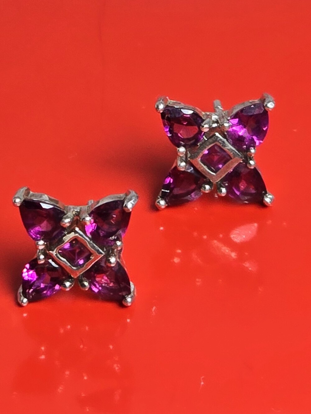 925 Sterling Silver Earrings with Natural Rhodolite Garnet